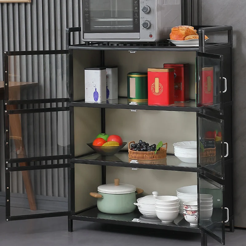 Aparador moderno negro, mesa aparador metálica con espejo para sala de estar Clearhalo
