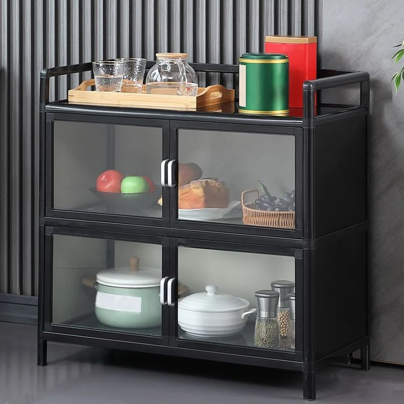 Aparador moderno negro, mesa aparador metálica con espejo para sala de estar Clearhalo