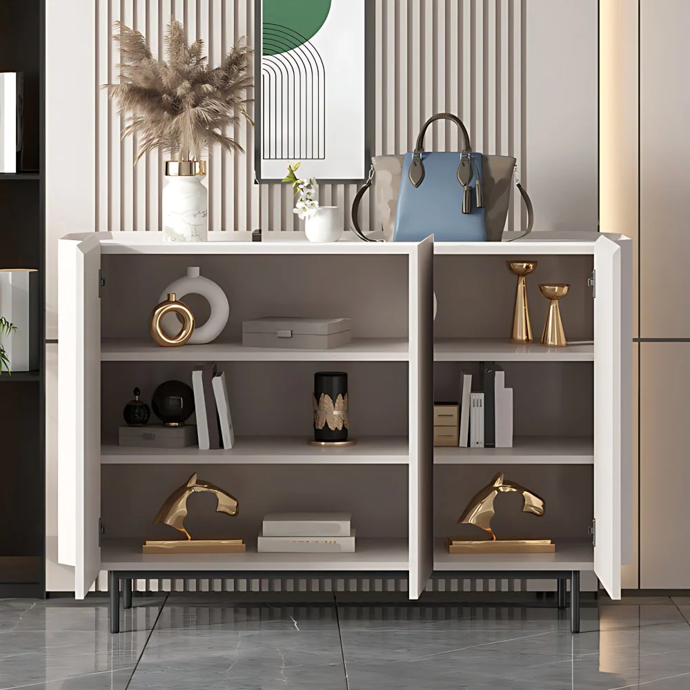 Aparador de piedra con tablero lateral moderno y contemporáneo con gabinetes Blanco Clearhalo