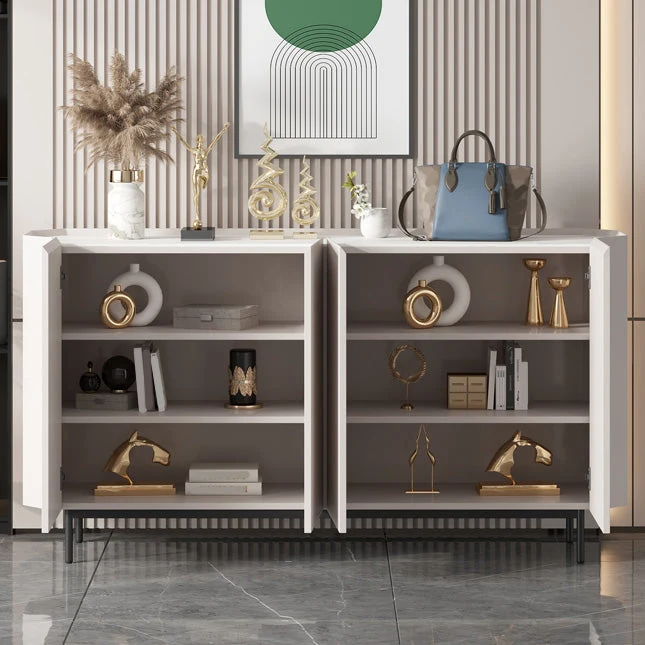 Aparador de piedra con tablero lateral moderno y contemporáneo con gabinetes Blanco Clearhalo