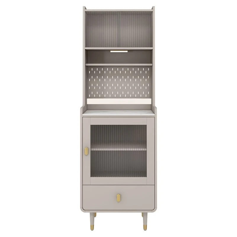 Aparador de piedra sinterizada de 15.7"W√ó70.4"H con 1 cajón y puerta de vidrio y luz LED Champan Clearhalo