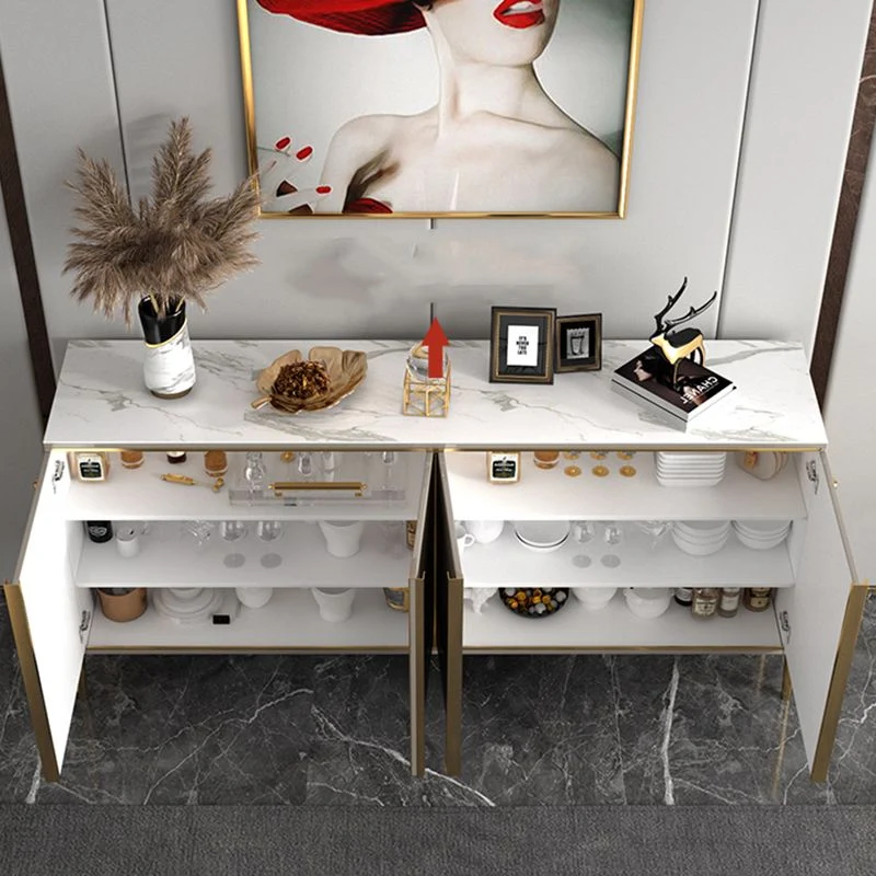 Aparador de piedra sinterizada Glam Style Server con puerta para comedor Blanco Clearhalo