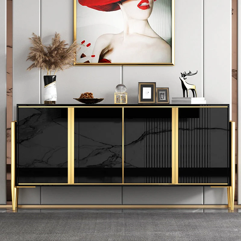 Aparador de piedra sinterizada Glam Style Server con puerta para comedor Blanco Clearhalo