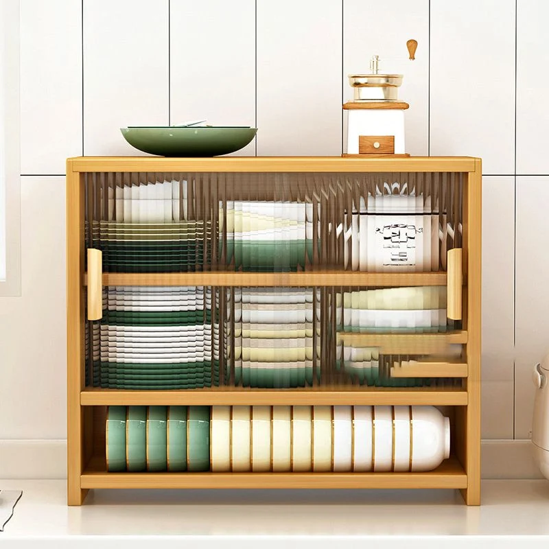 Aparador de puerta de vidrio visible, tablero lateral de bambú para uso en cocina Naturales Clearhalo