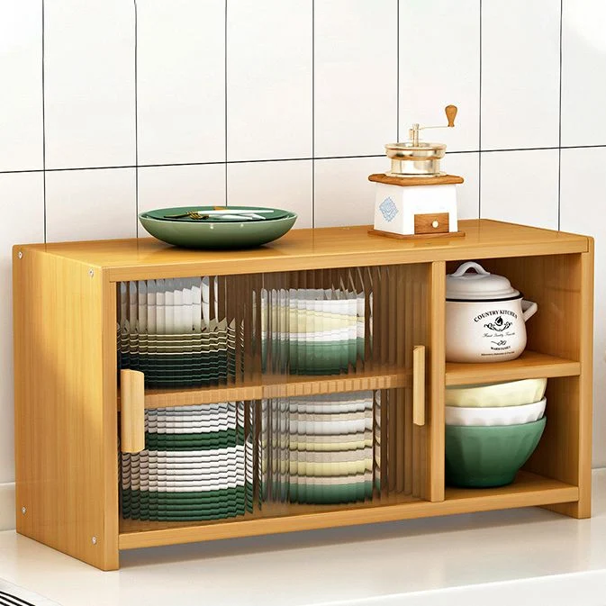Aparador de puerta de vidrio visible, tablero lateral de bambú para uso en cocina Naturales Clearhalo