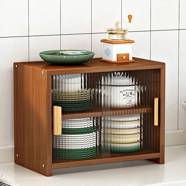 Aparador de puerta de vidrio visible, tablero lateral de bambú para uso en cocina Naturales Clearhalo