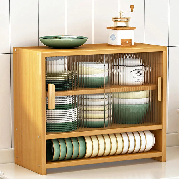 Aparador de puerta de vidrio visible, tablero lateral de bambú para uso en cocina Naturales Clearhalo