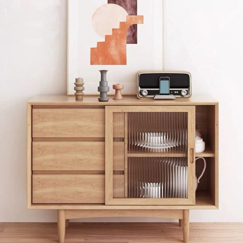 Aparador rectangular moderno, aparador de madera con puerta corredera Naturales Clearhalo