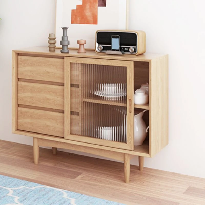 Aparador rectangular moderno, aparador de madera con puerta corredera Naturales Clearhalo