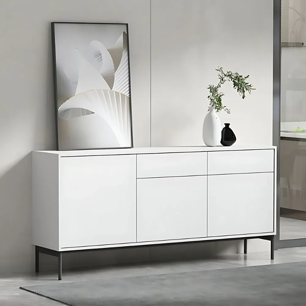 Aparador rectangular moderno para almacenamiento, aparador de madera con cajones y puertas Blanco Clearhalo