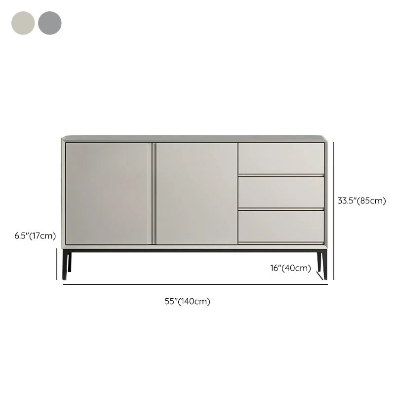 Aparador superior de piedra contemporáneo, aparador de 3 cajones y 2 puertas para sala de estar Gris Clearhalo