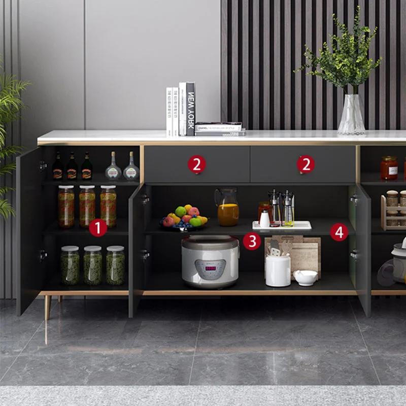 Aparador superior de piedra, tablero lateral de madera de ingenierí estilo Glam para uso en cocina Negro Clearhalo