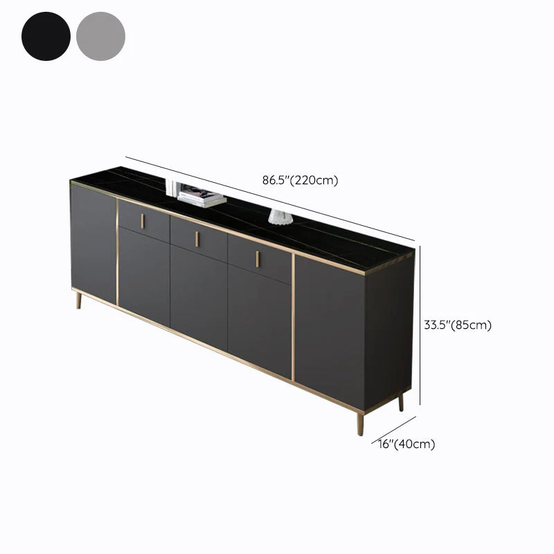 Aparador superior de piedra, tablero lateral de madera de ingenierí estilo Glam para uso en cocina Negro Clearhalo