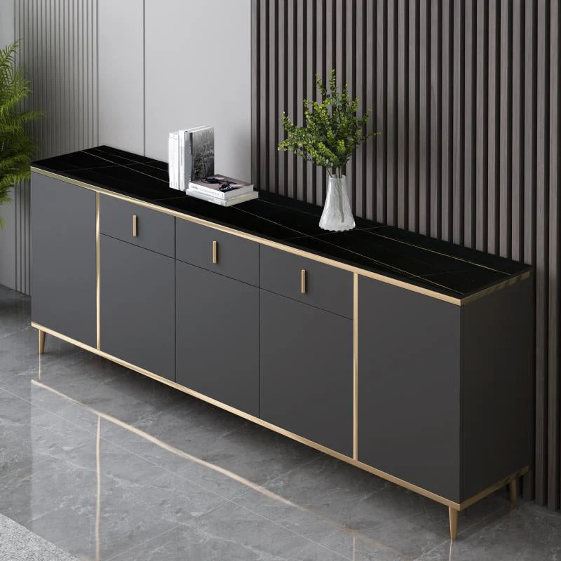 Aparador superior de piedra, tablero lateral de madera de ingenierí estilo Glam para uso en cocina Negro Clearhalo