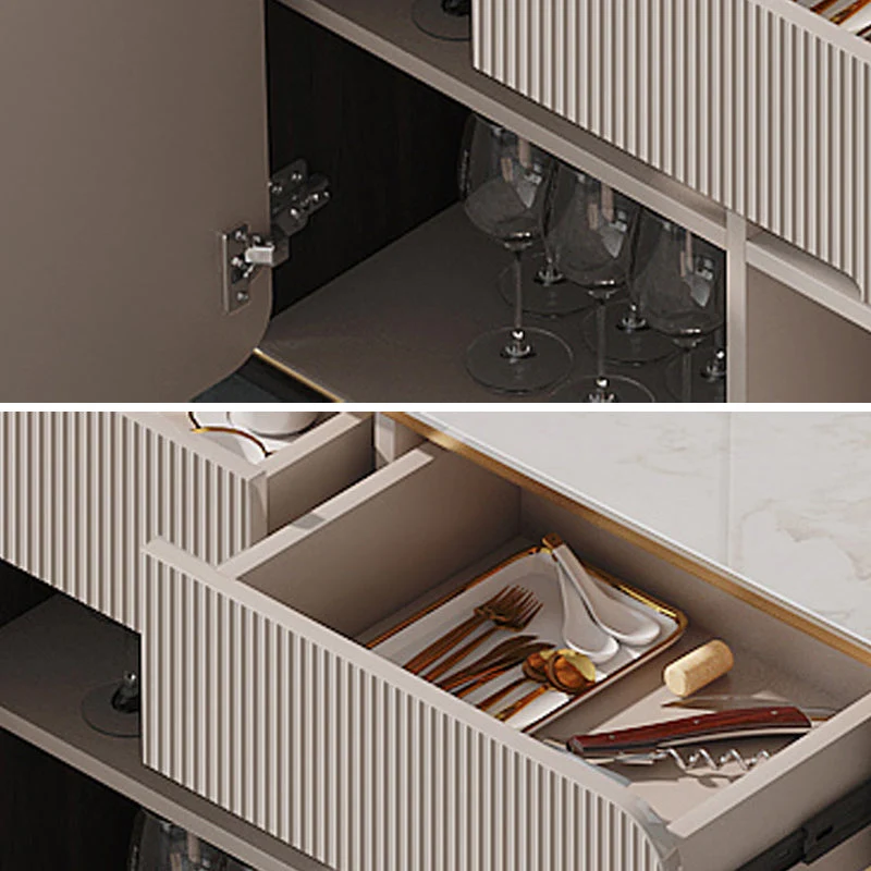 Aparador tipo buffet Glam con tapa blanca, gabinetes con espejo, buffet de comedor con 2 cajones Clearhalo