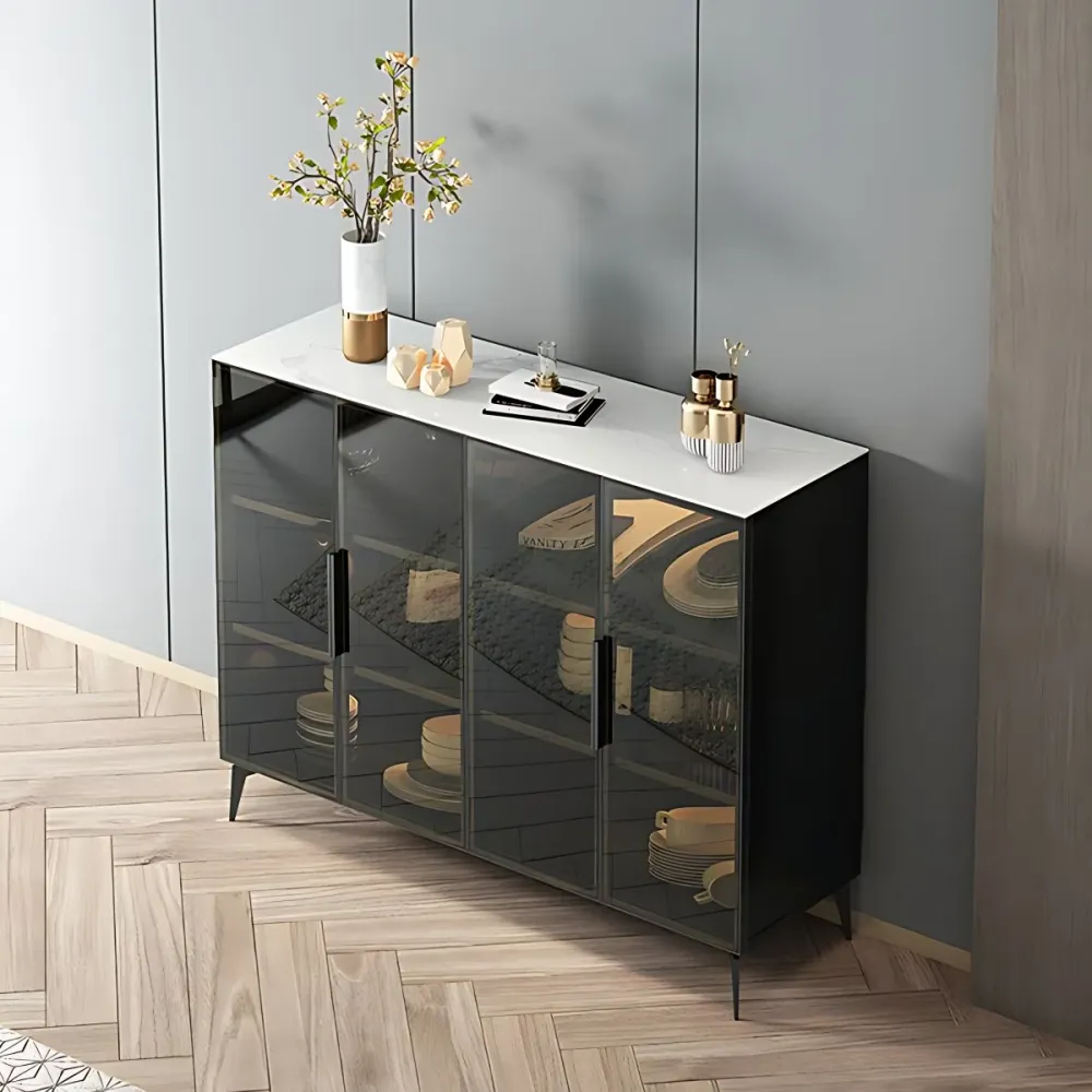 Aparador de vidrio de estilo moderno comedor 36,6 "H servidor buffet en negro Clearhalo