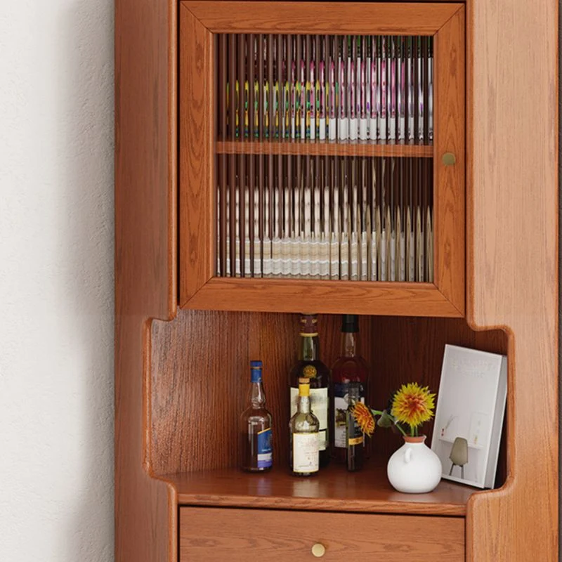 Armario de almacenamiento de madera de diseño con 2 puertas de cristal y estante de almacenamiento moderno Naturales Clear...