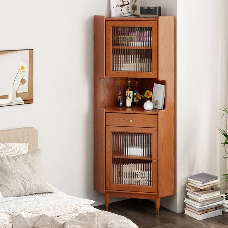 Armario de almacenamiento de madera de diseño con 2 puertas de cristal y estante de almacenamiento moderno Naturales Clear...