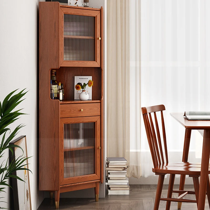 Armario de almacenamiento de madera de diseño con 2 puertas de cristal y estante de almacenamiento moderno Naturales Clear...