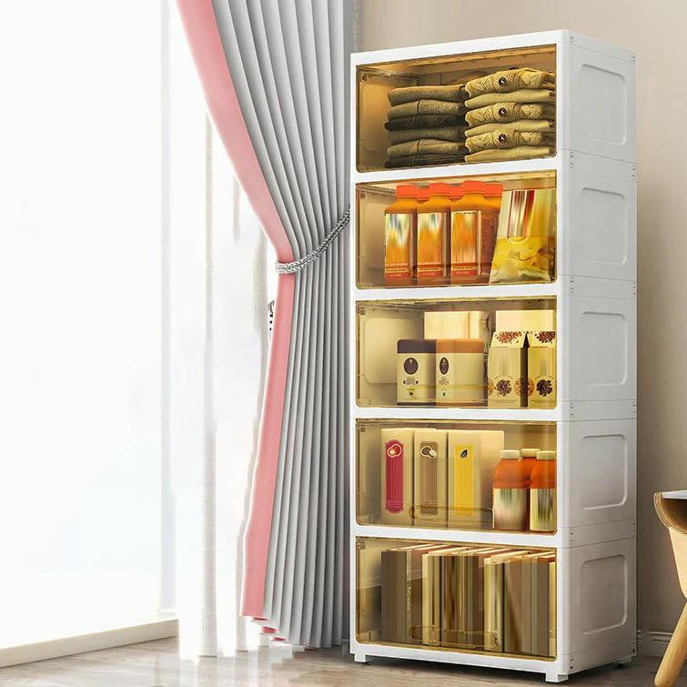 Armario de almacenamiento de 5 puertas Armario de plástico contemporáneo Beige Clearhalo