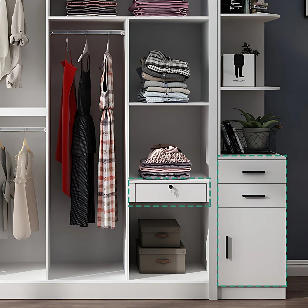 Armario armario moderno blanco, armario con puertas corredizas de madera de ingenierí con cajón Clearhalo