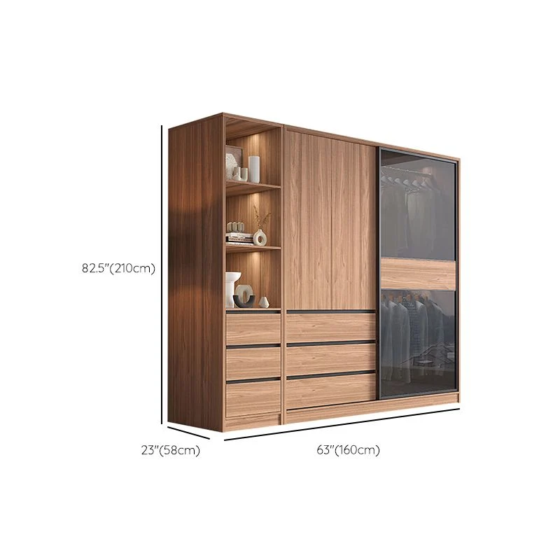Armario Armario de Vidrio y Madera Armario Armario Marrón con Barra para Ropa Clearhalo
