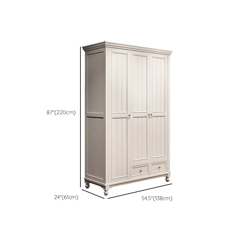 Armario blanco estilo francés para dormitorio, armario de madera de caucho con cajones Clearhalo