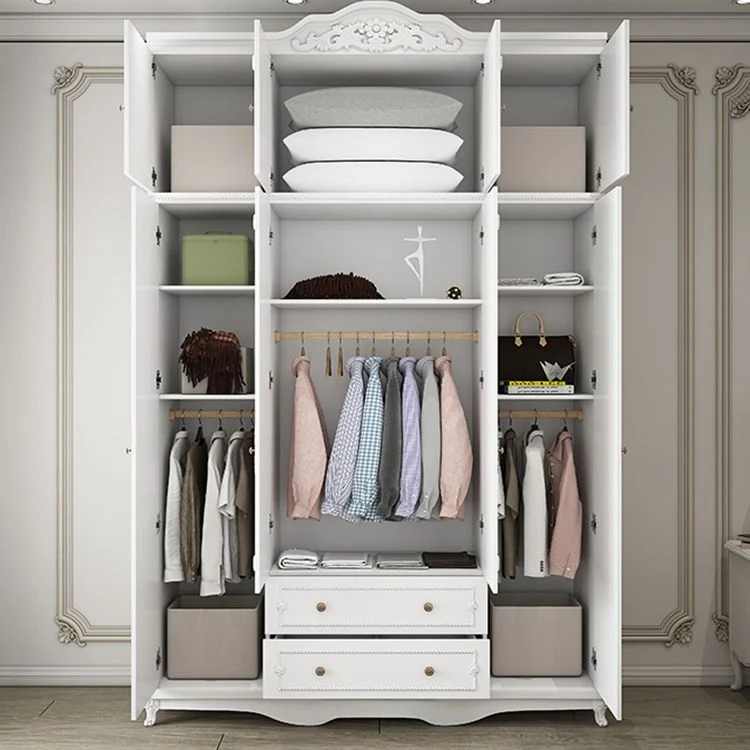 Armario blanco estilo francés para dormitorio, armario de madera fabricado con cajones Clearhalo