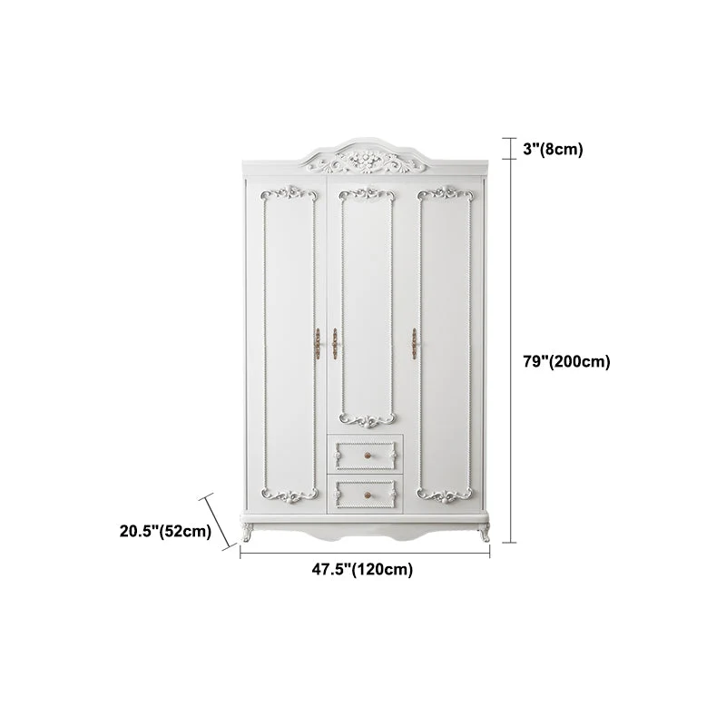Armario blanco estilo francés para dormitorio, armario de madera fabricado con cajones Clearhalo