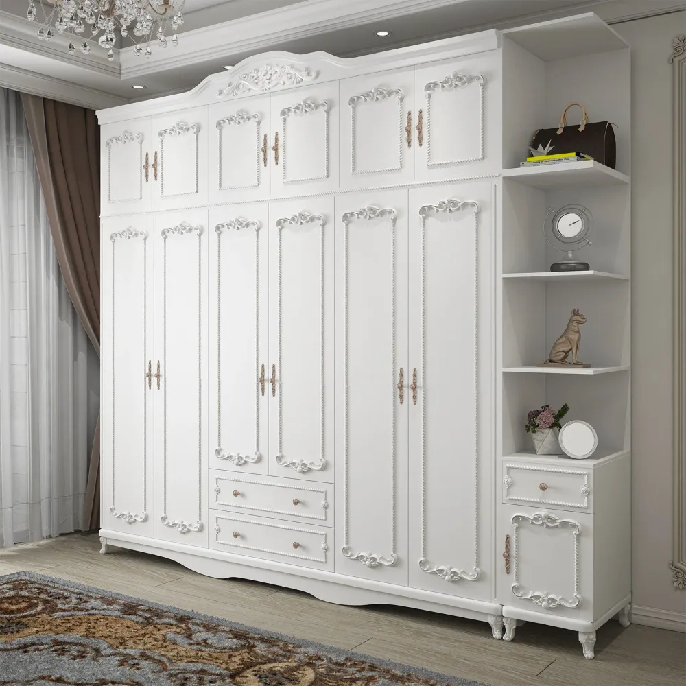 Armario blanco estilo francés para dormitorio, armario de madera fabricado con cajones Clearhalo