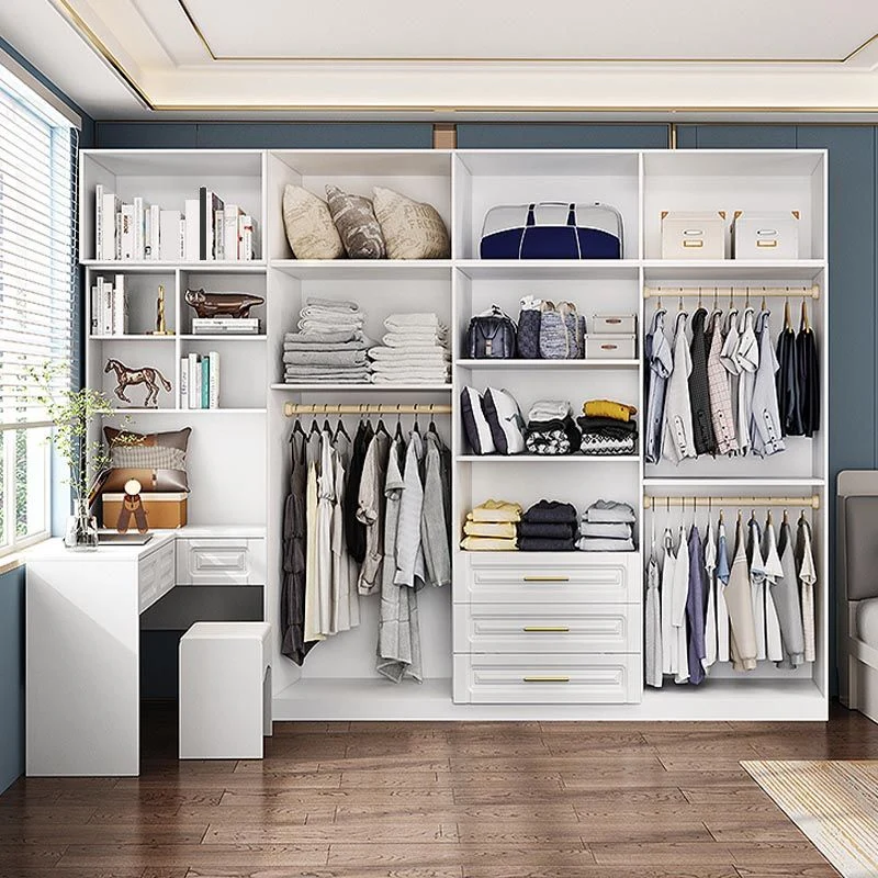 Armario blanco de madera artificial con cajones y rieles para ropa Clearhalo
