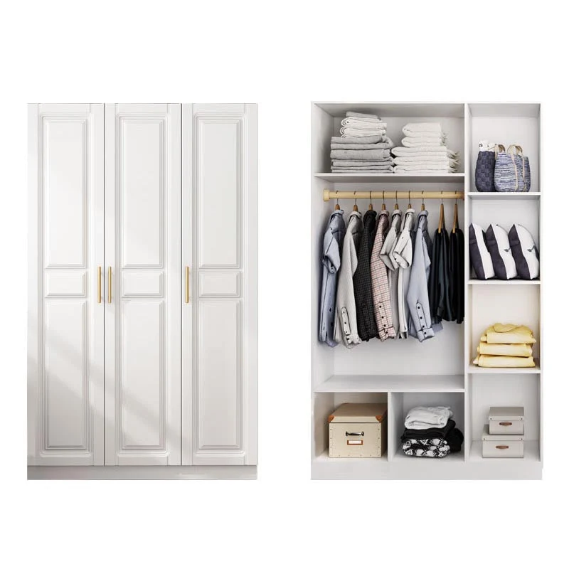 Armario blanco de madera artificial con cajones y rieles para ropa Clearhalo