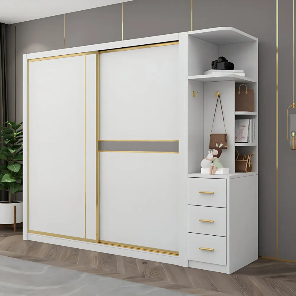 Armario blanco moderno para el hogar, armario de madera fabricado con puertas correderas Clearhalo