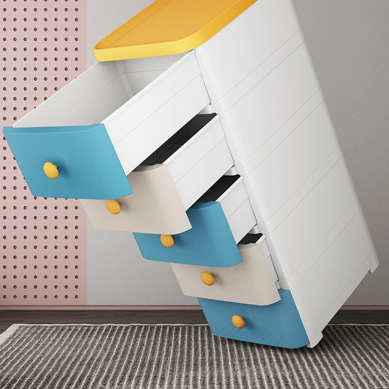 Armario de 5 cajones con patas Gabinete de almacenamiento de plástico moderno Blanco Clearhalo