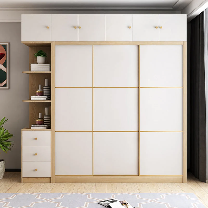 Armario de color con acabado natural Armario guardarropa de madera contemporáneo con cajón Clearhalo