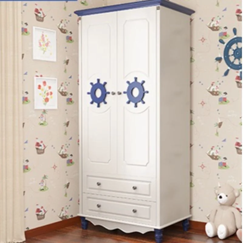 Armario con bisagras y patas Armario de madera costero Azul Clearhalo