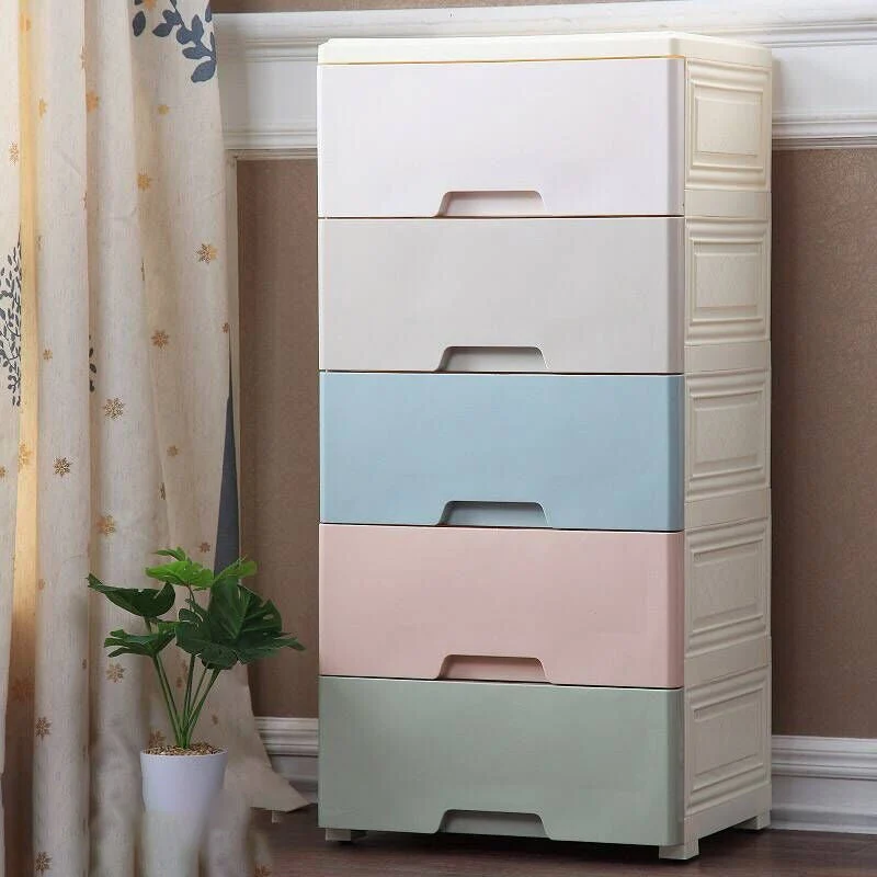 Armario con cajones para dormitorio, armario de almacenamiento de plástico moderno Blanco Clearhalo