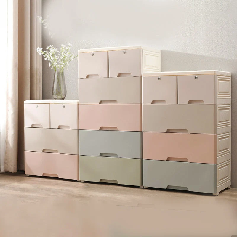Armario con cajones para dormitorio, armario de almacenamiento de plástico moderno Blanco Clearhalo