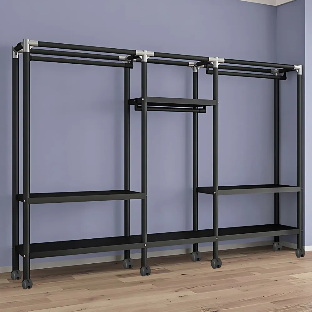 Armario con estructura de acero negro Armario guardarropa de estilo moderno con ruedas Gris Clearhalo