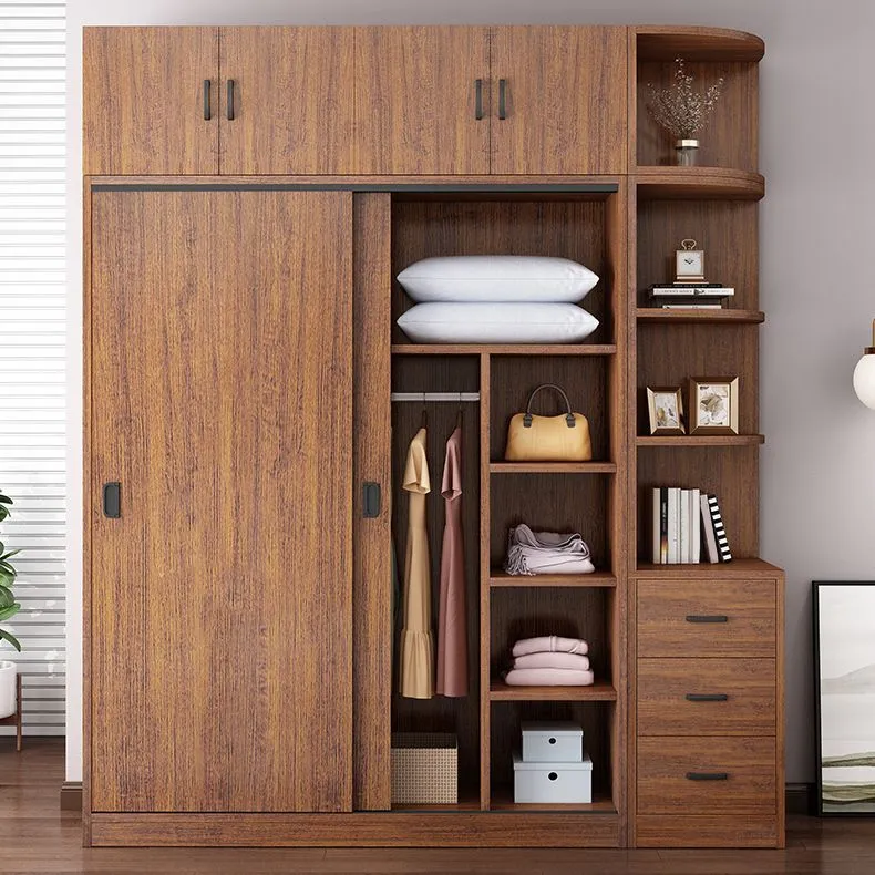 Armario con estructura de madera maciza Armario independiente con puertas correderas Clearhalo