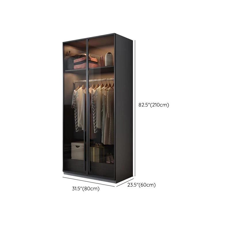 Armario con puertas batientes de estilo moderno para dormitorio, armario gris con puertas de cristal Clearhalo