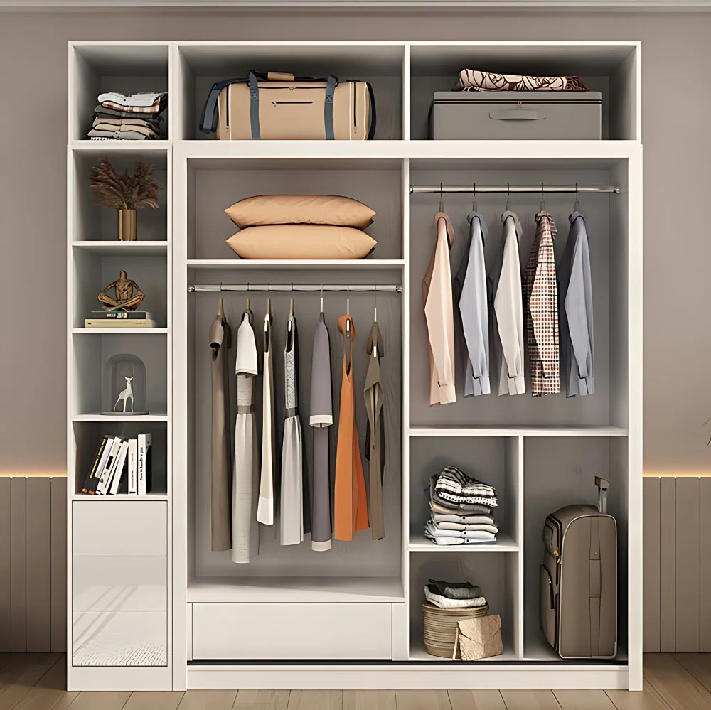 Armario con puertas correderas Armario Armario de madera blanca con estantes Clearhalo