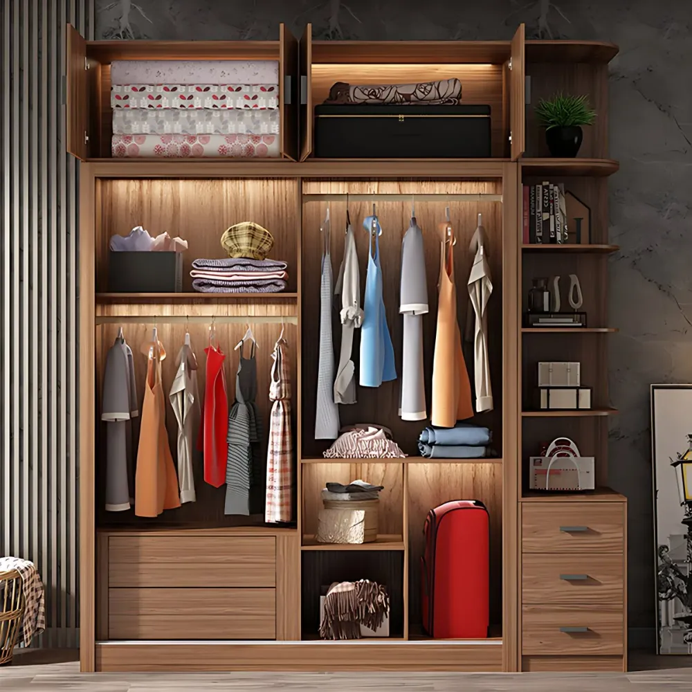 Armario con puertas corredizas para dormitorio, moderno armario marrón con puertas de cristal Clearhalo