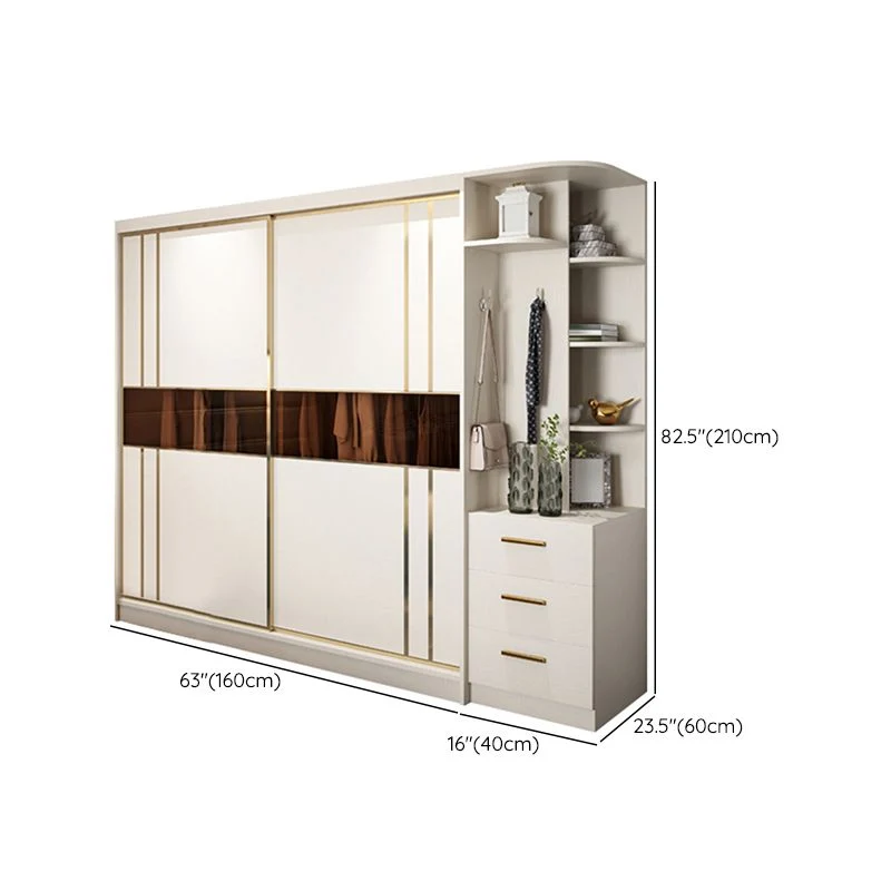 Armario contemporáneo con puertas de cierre suave, puertas corredizas de madera blanca con estantes Clearhalo
