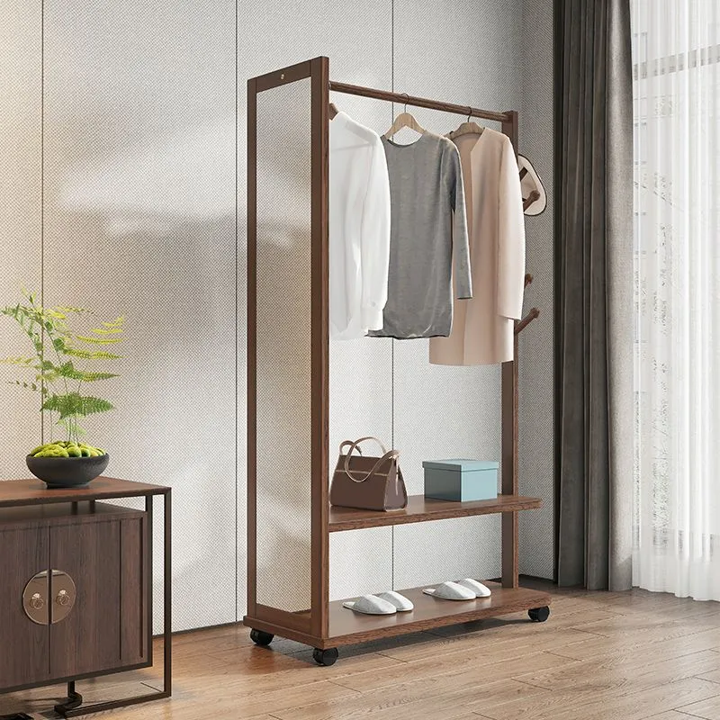 Armario contemporáneo del guardarropa de los estantes del guardarropa de madera sólida de Rubberwood 2 Marron Clearhalo
