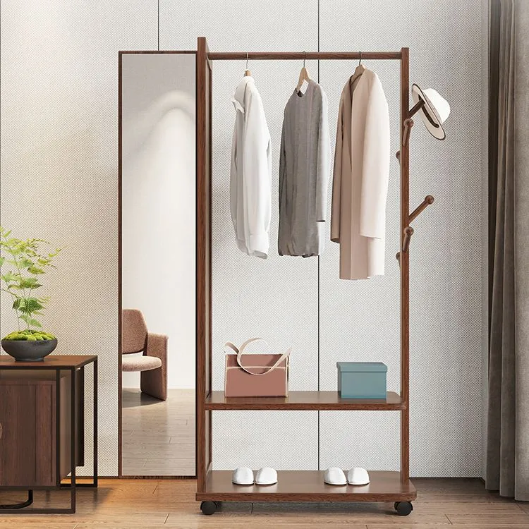 Armario contemporáneo del guardarropa de los estantes del guardarropa de madera sólida de Rubberwood 2 Marron Clearhalo