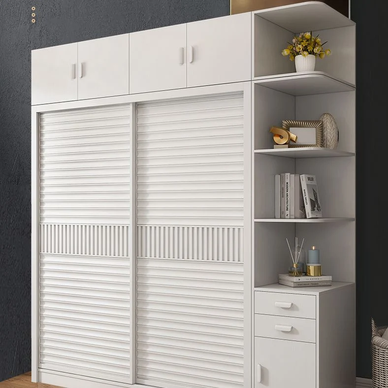 Armario corredizo blanco con estantes Armario guardarropa de madera Clearhalo