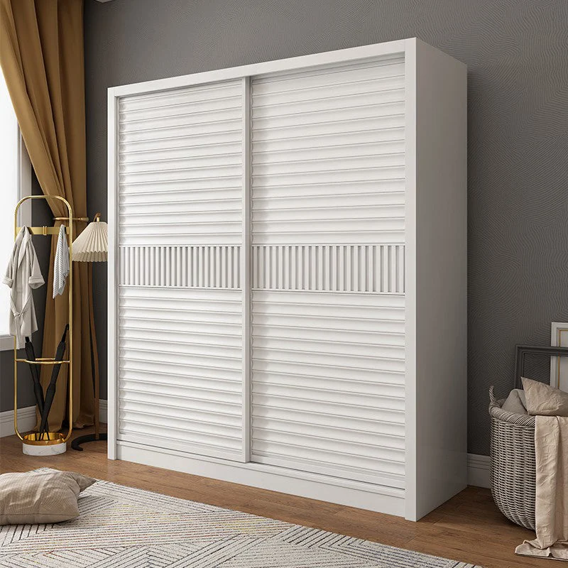 Armario corredizo blanco con estantes Armario guardarropa de madera Clearhalo