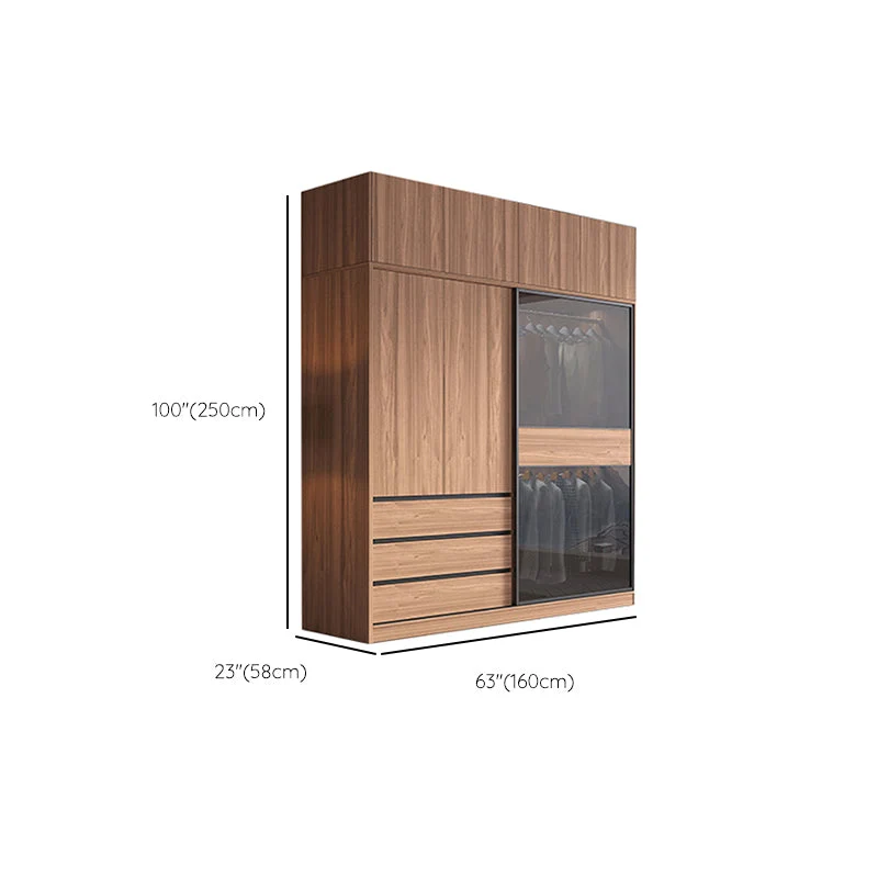 Armario corredizo de madera Armario Armario guardarropa marrón moderno Clearhalo