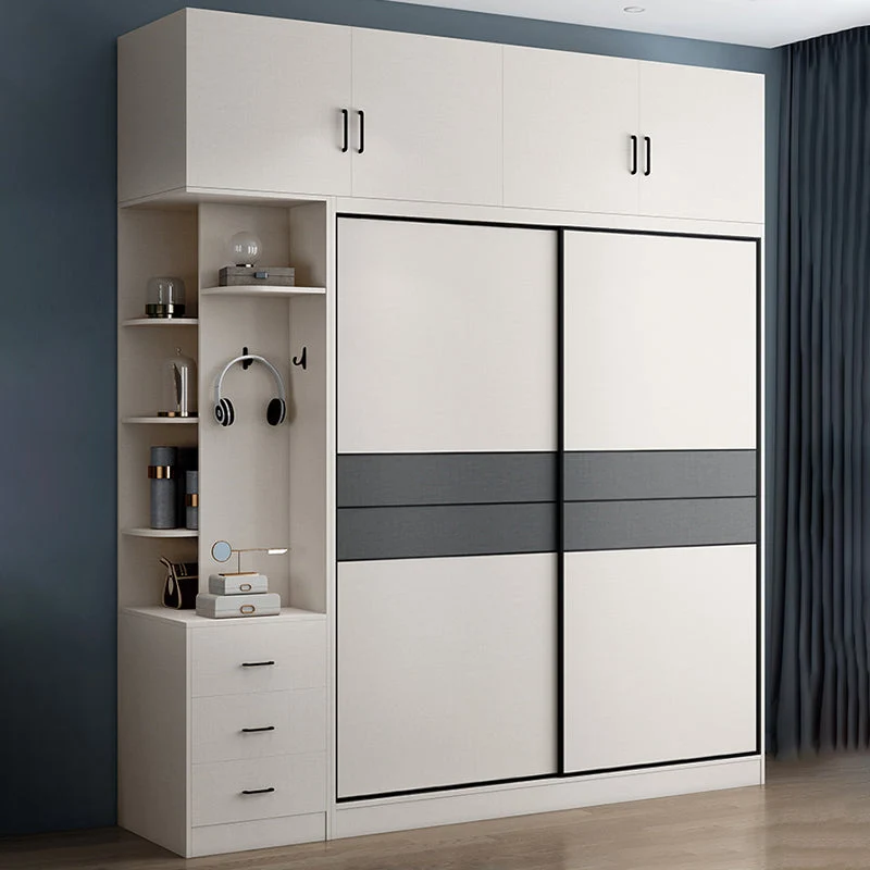 Armario corredizo de madera de 2 puertas Armario moderno independiente con 2 cajones Clearhalo